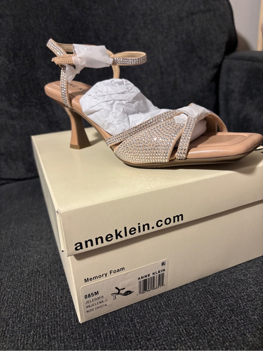 Anne Klein Blush Crystal Strappy Mid-Heels